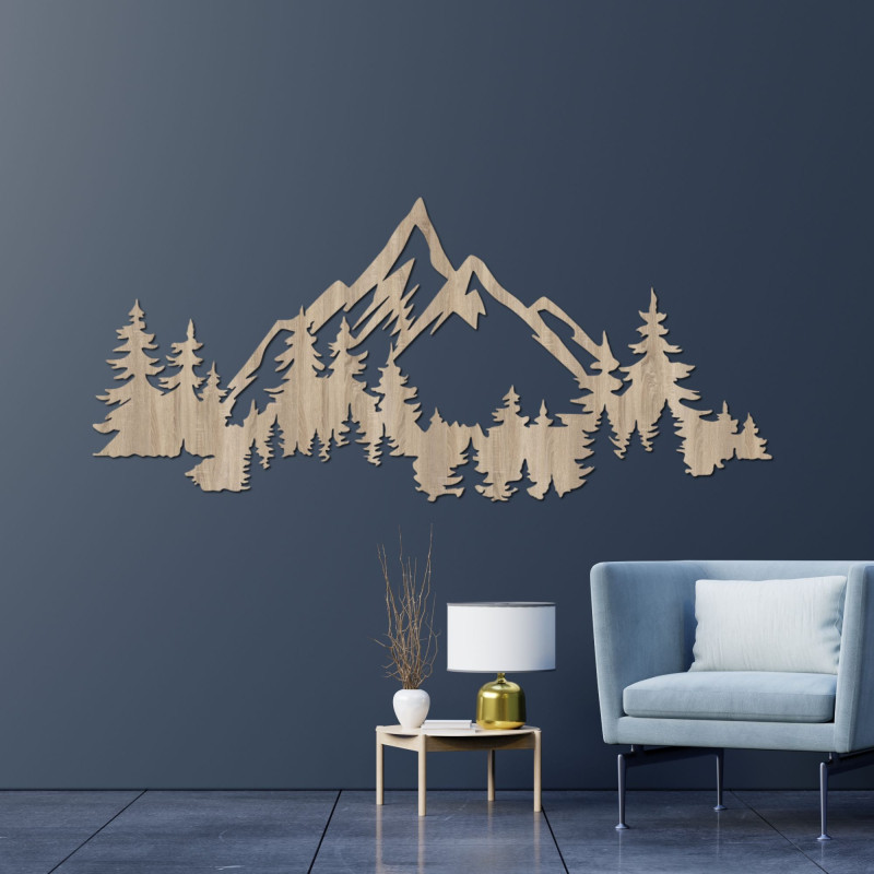 Wooden picture with a mountain motif - modern natural decoration