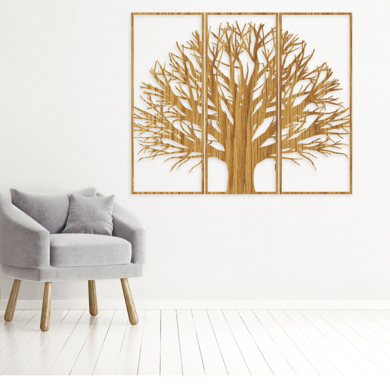 Modern three-part tree painting. Harmony in space