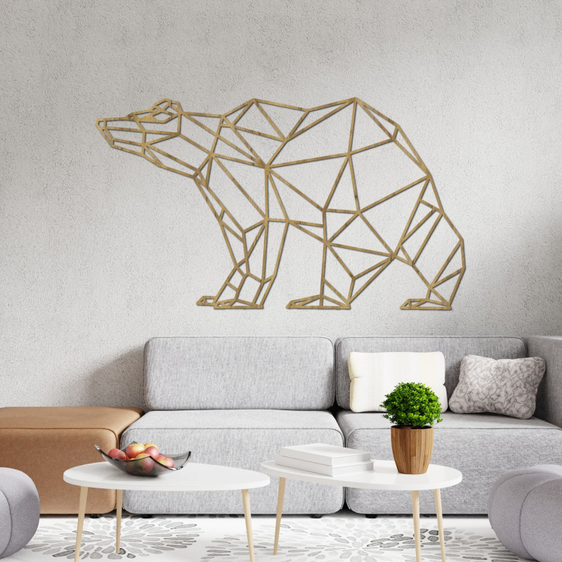 Geometric bear made of wood - original wall decoration for the living room and office.