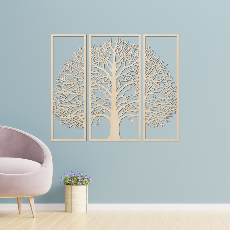 Three-part wall painting tree branches - HOGOFIG