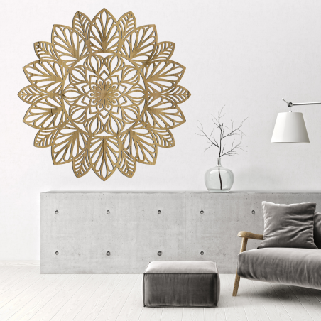 Wooden mandala wall painting, The design of this mandala is inspired by the ancient symbol of the Flower of Life