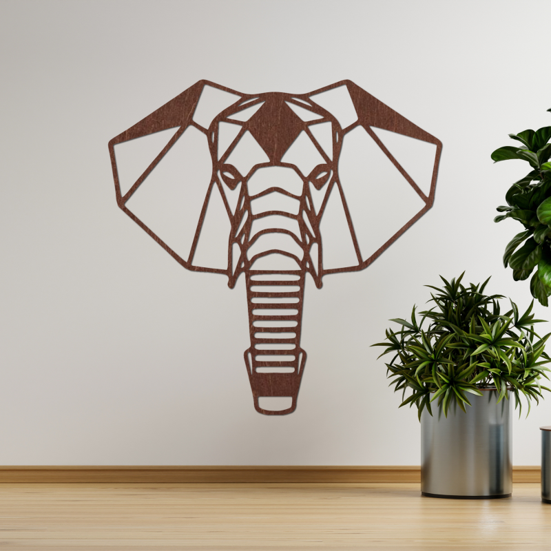 Geometric wooden elephant wall decoration in a modern minimalist style