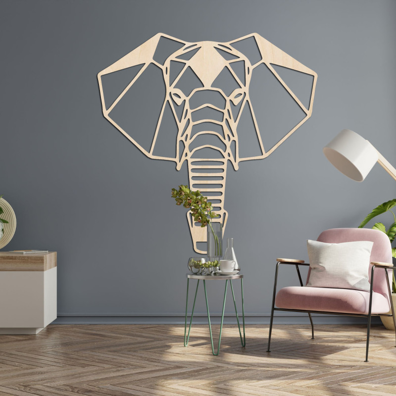 Geometric wooden elephant wall decoration in a modern minimalist style