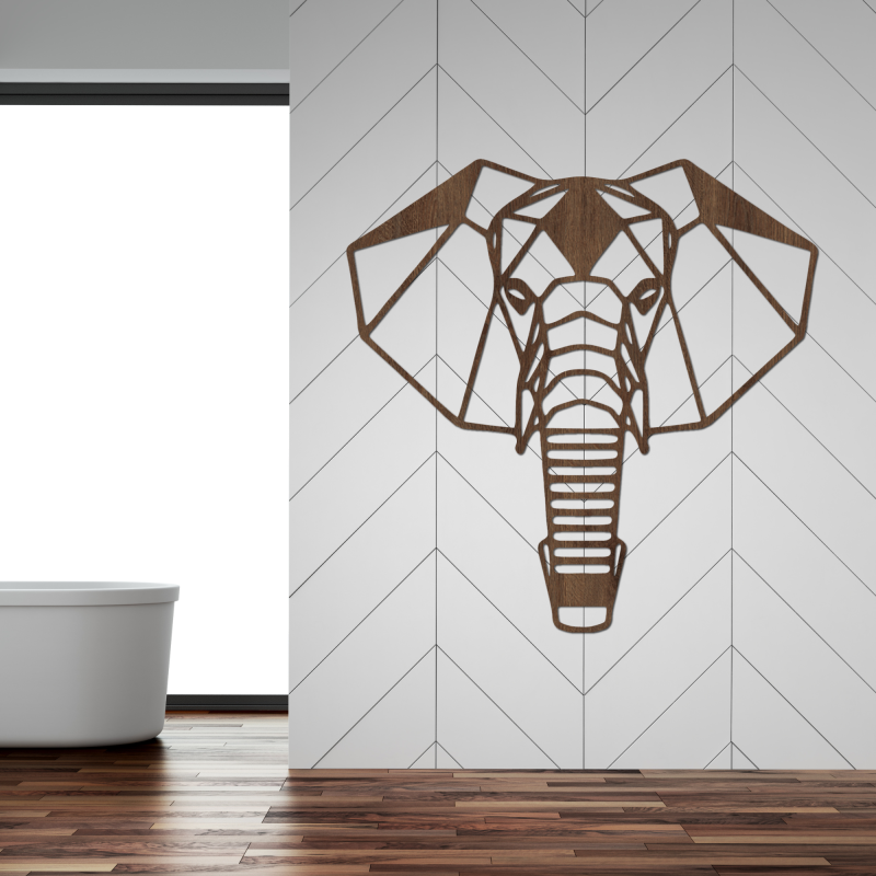 Geometric wooden elephant wall decoration in a modern style