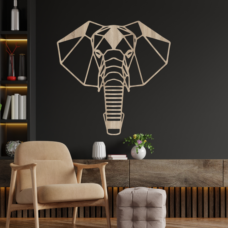 Geometric wooden elephant wall decoration in a modern style