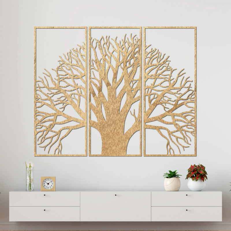 Wooden wall picture - three-part picture with tree and branches motif