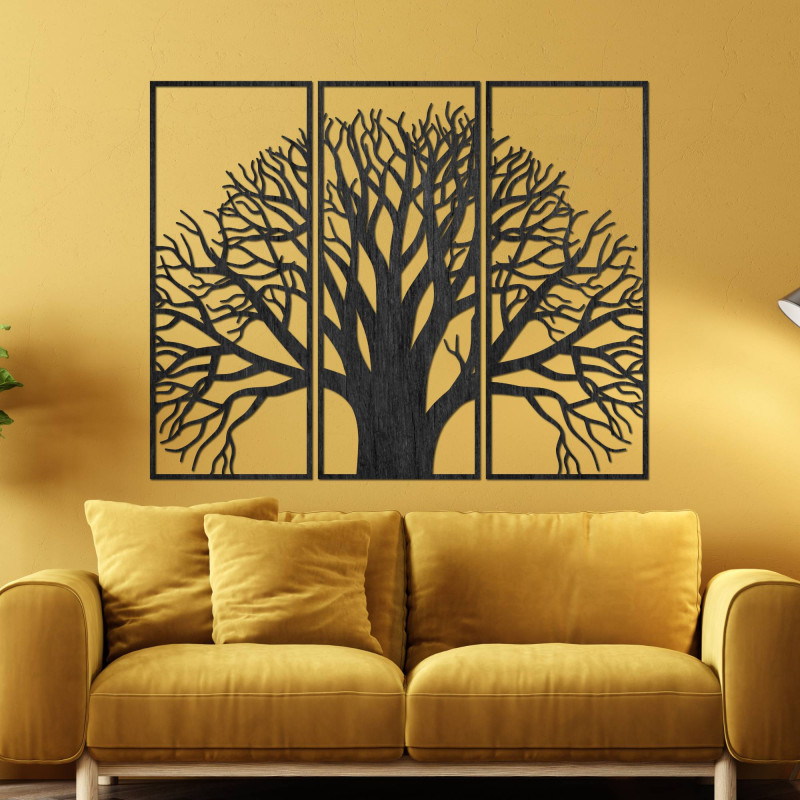 Wooden wall picture - three-part picture with tree and branches motif