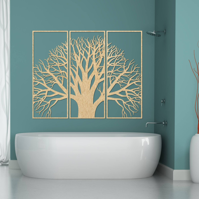 Wooden wall picture - three-part picture with tree and branches motif