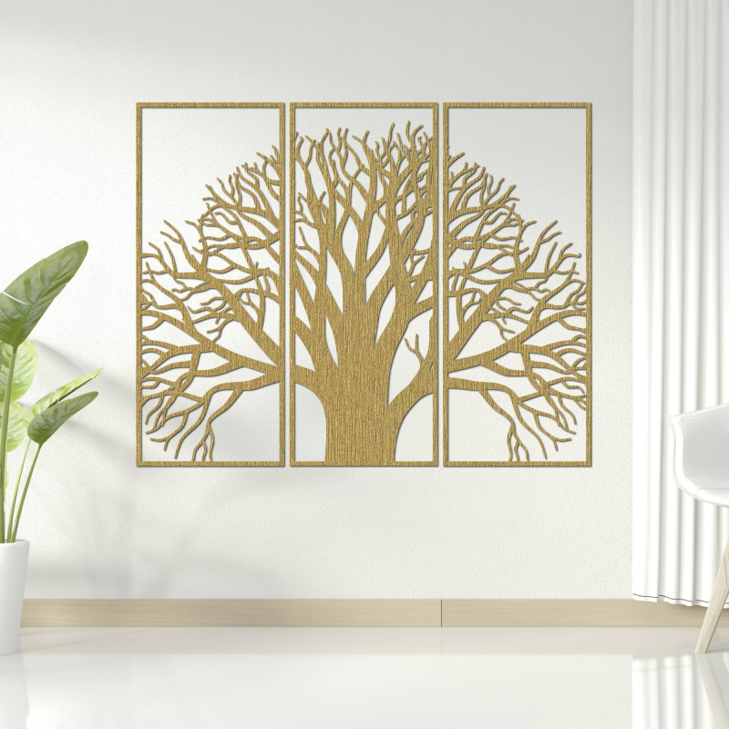 Wooden wall picture - three-part picture with tree and branches motif