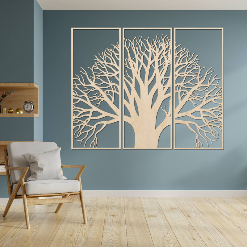 Wooden wall picture - three-part picture with tree and branches motif