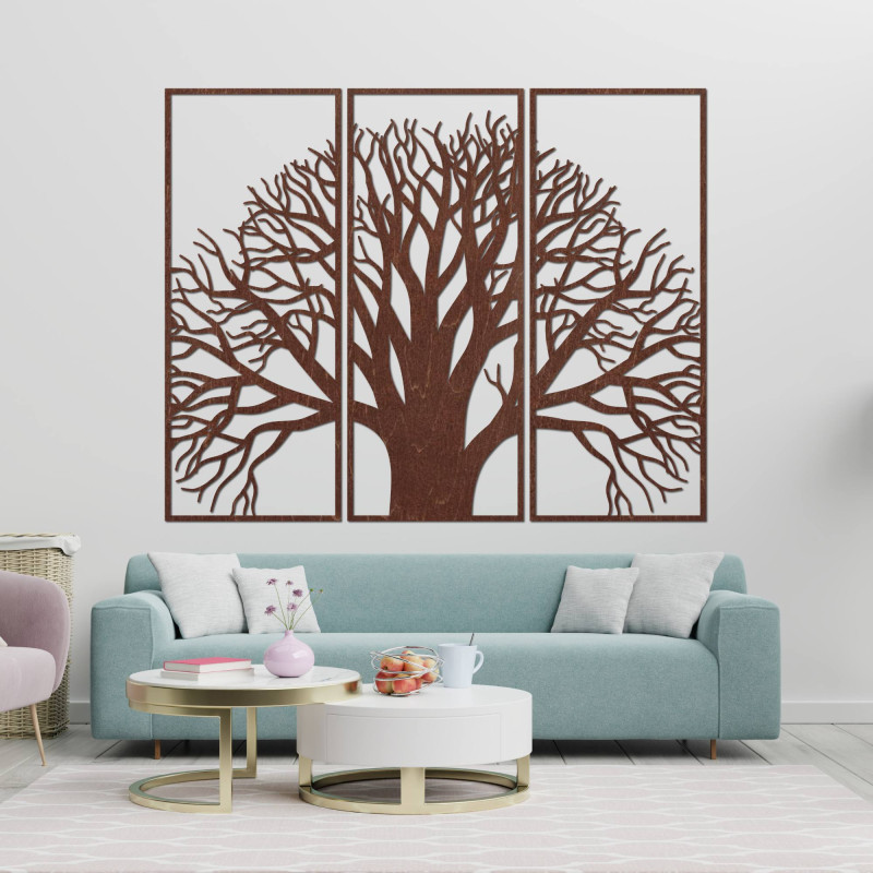 Wooden wall picture - three-part picture with tree and branches motif