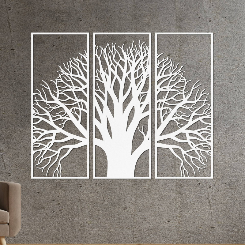 Wooden wall picture - three-part picture with tree and branches motif