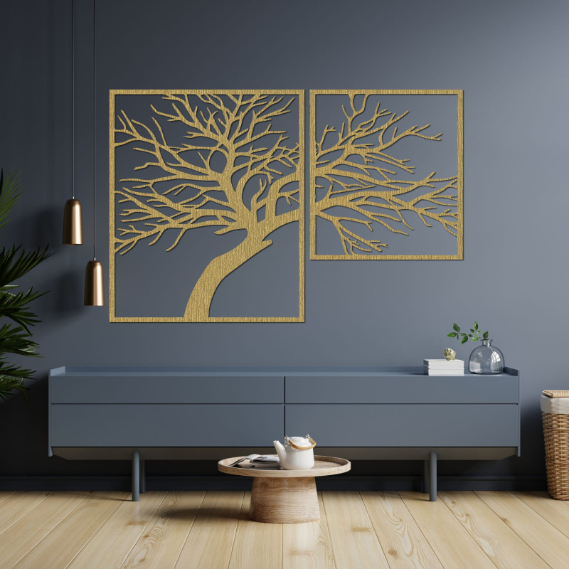 Multi-part wooden painting with tree motif - Multi-part elegance