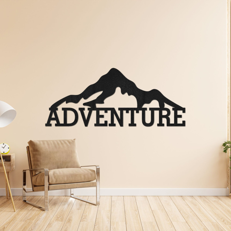 Carved wooden picture on the wall of the mountain - ADVENTURE