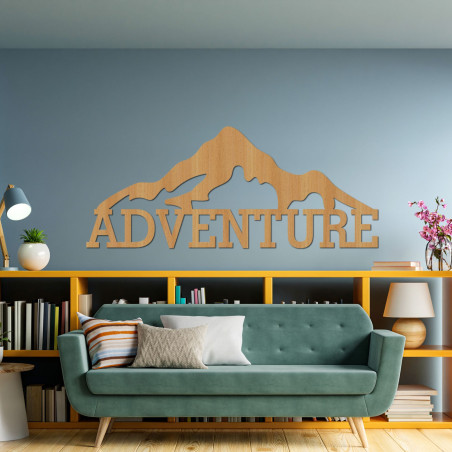 Carved wooden wall painting of a mountain - ADVENTURE