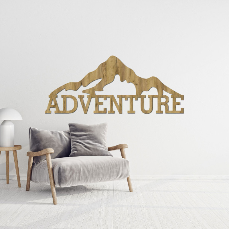 Carved wooden picture on the wall of the mountain - ADVENTURE