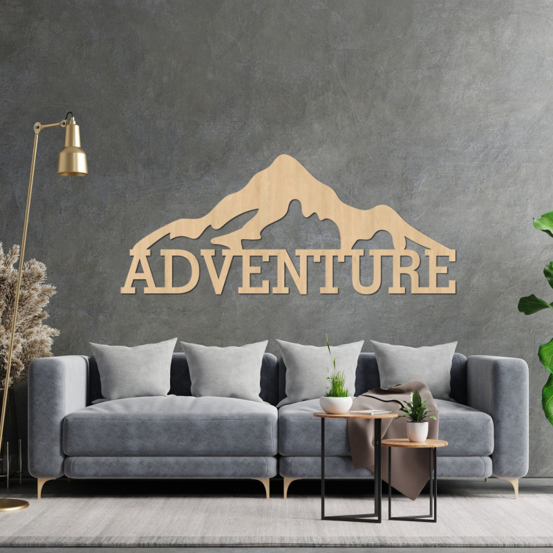 Carved wooden wall painting of a mountain -...