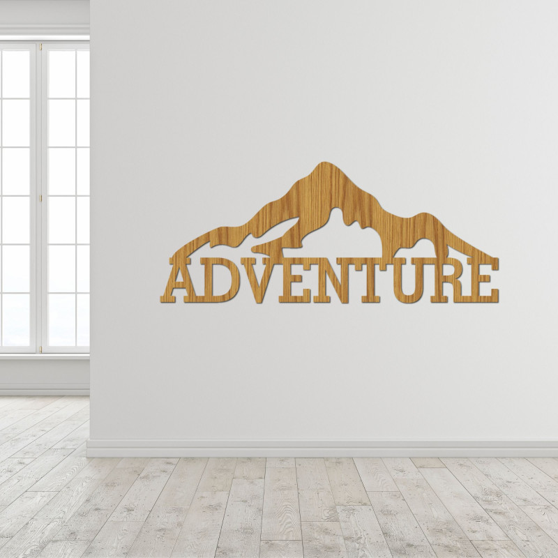 Carved wooden picture on the wall of the mountain - ADVENTURE