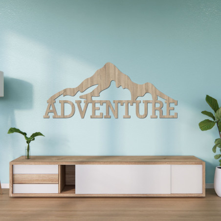Carved wooden wall painting of a mountain - ADVENTURE