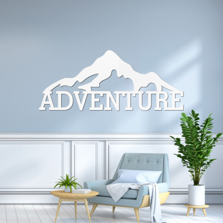 Carved wooden wall painting of a mountain - ADVENTURE