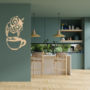 Cute wooden wall painting of an owl in a cup | Owl 2