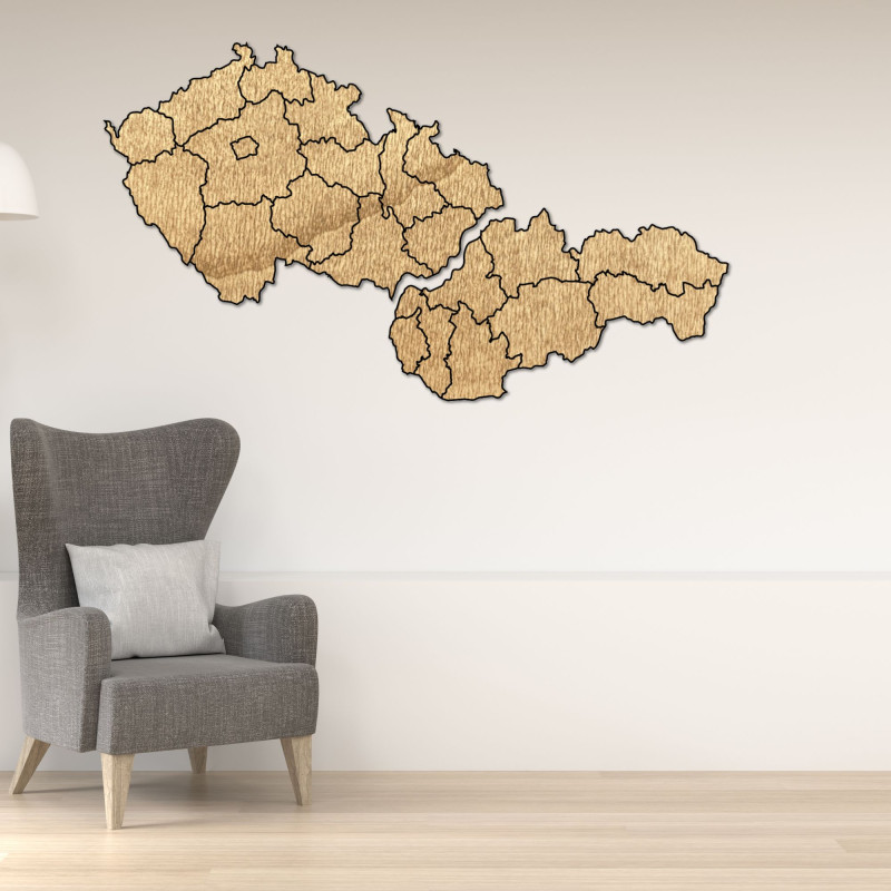 Wooden map of Slovakia and Czech Republic