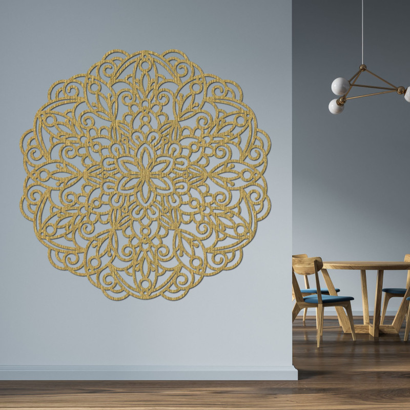 A precisely carved wooden mandala for a harmonious and cozy home