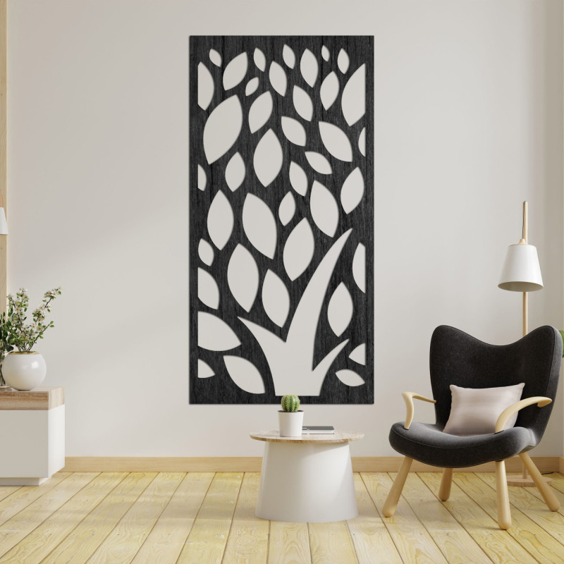 Wooden painting of decorative pattern with leaves - LALISTY