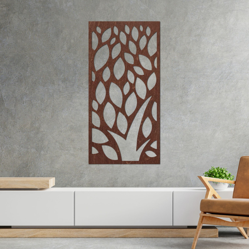 Wooden painting of decorative pattern with leaves - LALISTY