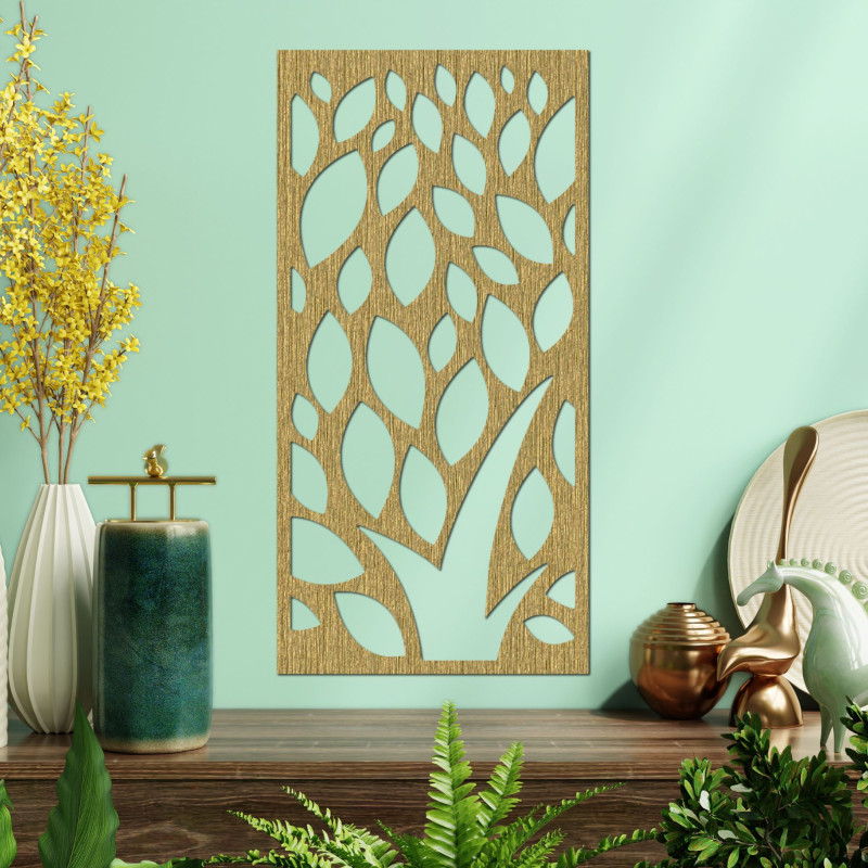 Wooden painting of decorative pattern with leaves - LALISTY