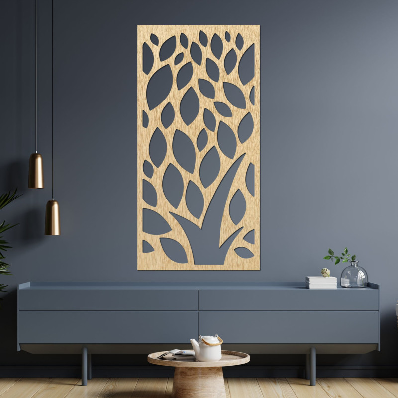 Wooden painting of decorative pattern with leaves - LALISTY