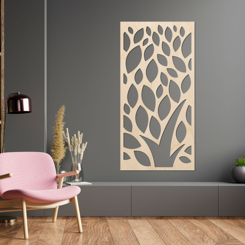 Wooden painting of decorative pattern with leaves - LALISTY