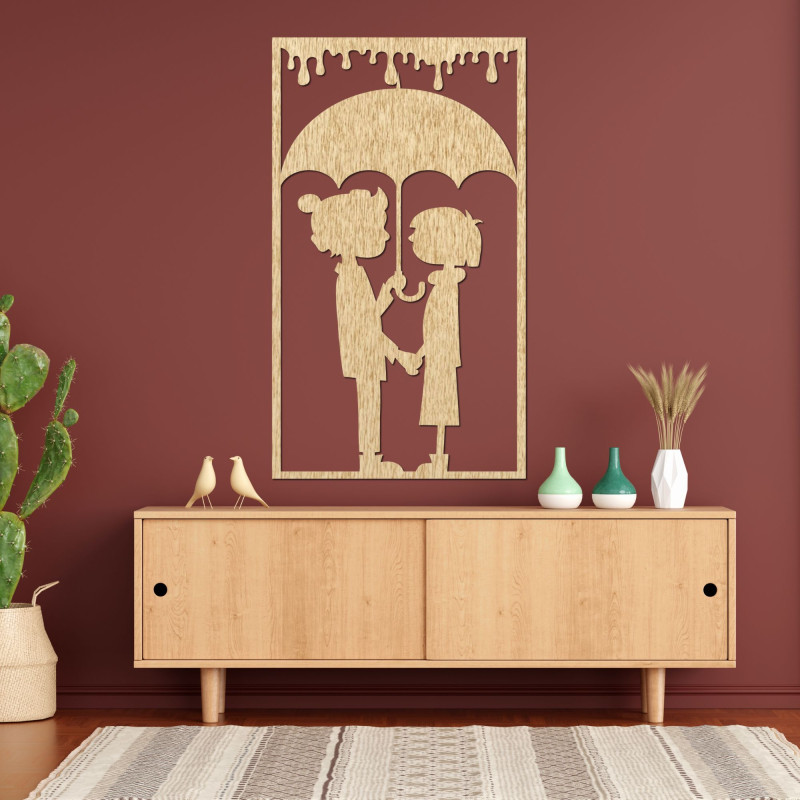 Romantic wall painting - Silhouette of a couple under an umbrella - KIESMET