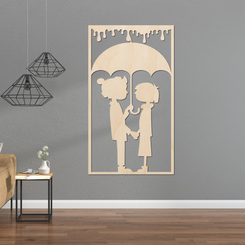 Romantic wall painting - Silhouette of a couple under an umbrella - KIESMET