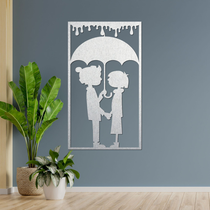 Romantic wall painting - Silhouette of a couple under an umbrella - KIESMET