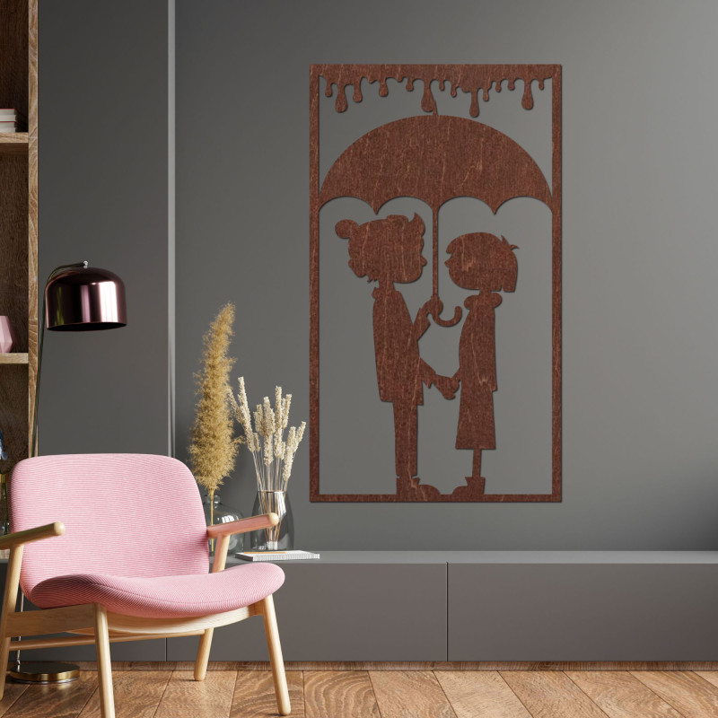 Romantic wall painting - Silhouette of a couple under an umbrella - KIESMET