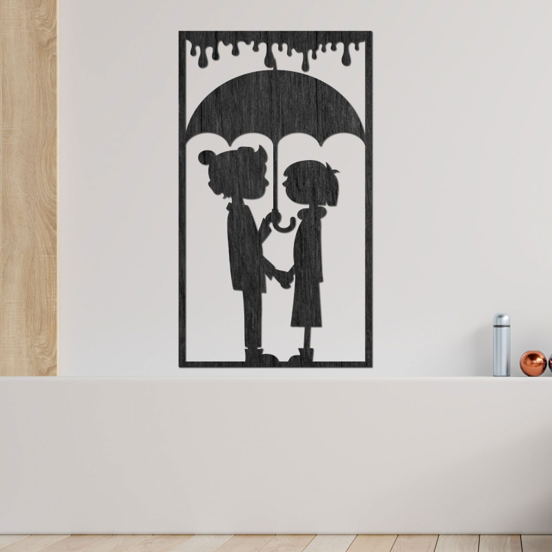 Romantic wall painting - Silhouette of a couple under an umbrella - KIESMET