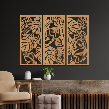 Breathe life into your interior with our wooden three-piece monstera wall art.