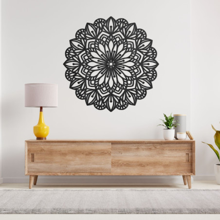 Wooden mandala for the wall with a precisely carved ornamental pattern