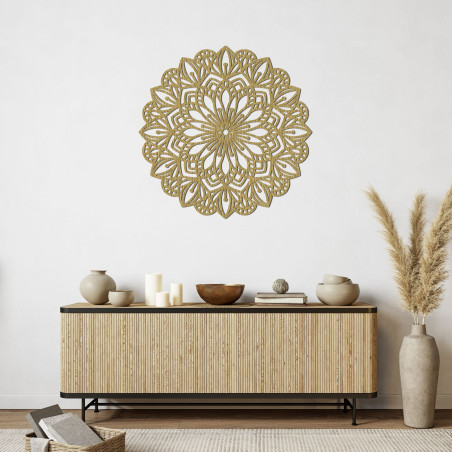 Wooden mandala for the wall with a detailed ornamental pattern
