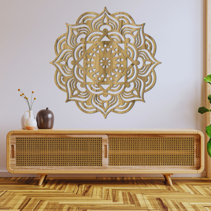 Oriental wooden mandala wall painting - SYMMETRY