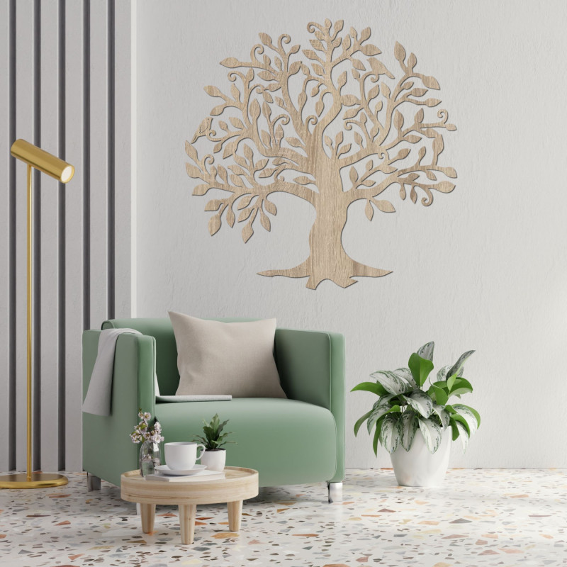 The image of the tree of life. Wooden wall picture of a tree and branches.