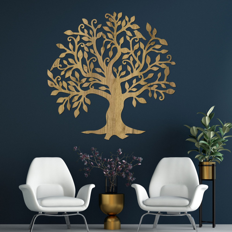 Tree of life painting. Wooden wall painting of a tree and branches.