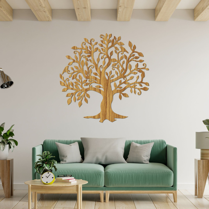 The image of the tree of life. Wooden wall picture of a tree and branches.