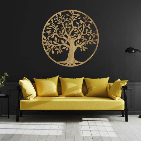 The symbolic tree of life in wooden design adds a touch of nature and spiritual balance to the home.