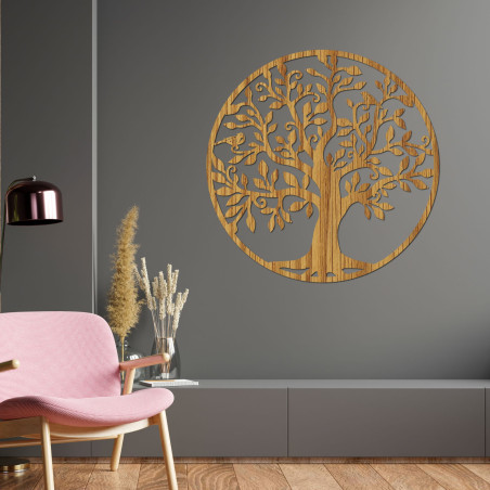 The symbolic tree of life in wooden design adds a touch of nature and spiritual balance to the home.