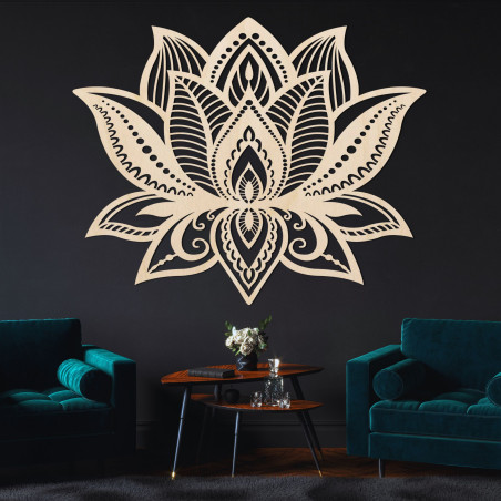 Luxurious wooden lotus flower - hand-carved wall decoration for an elegant interior. Luxurious wooden lotus flower - hand-carved wall decoration for an elegant interior.