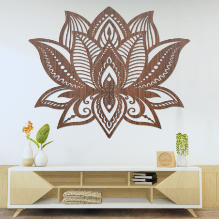 Wooden wall painting lotus flower
