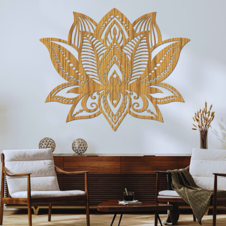 Wooden wall painting lotus flower