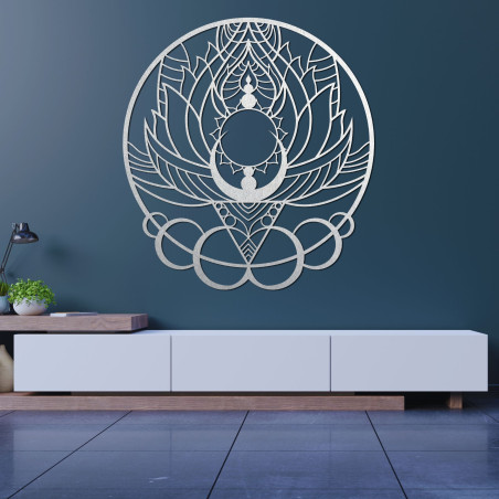 Rustic wall painting with a sun flower motif in a carved design